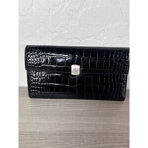 Vintage Lauren Ralph Lauren Crocodile Leather Embossed Black Wallet Checkbook